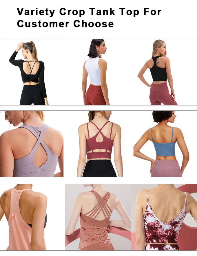 Les sports en gros investissent l'habillement de la forme physique des femmes courant la beauté supérieure de retour folâtre le dessus lâche supérieur de yoga avec le soutien-gorge