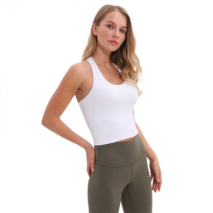 Dessus de réservoir blanc capitonné sans fil de culture de réservoir de soutien moyen de soutien-gorge de sports de l'aplet des femmes en gros de femmes faites sur commande de dessus
