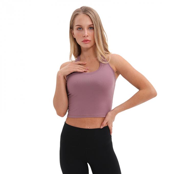 Dessus de réservoir blanc capitonné sans fil de culture de réservoir de soutien moyen de soutien-gorge de sports de l'aplet des femmes en gros de femmes faites sur commande de dessus