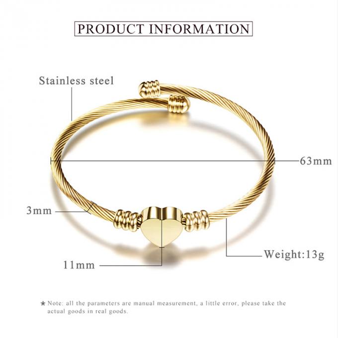 Montres en forme de coeur en acier de bracelet de mode de Rose Gold Plated Bangle Ladies de bracelet de titane de câble