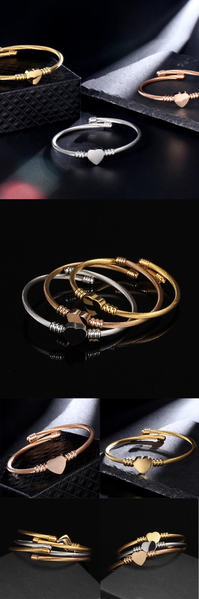 Montres en forme de coeur en acier de bracelet de mode de Rose Gold Plated Bangle Ladies de bracelet de titane de câble