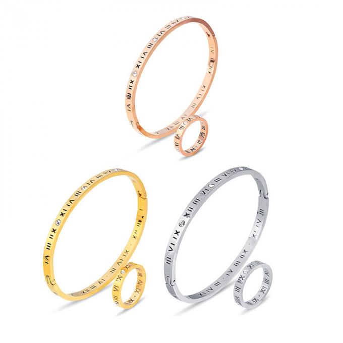 L'or de mode a plaqué les bracelets et le Ring Roman Number Bangle de dames de bracelet d'acier inoxydable