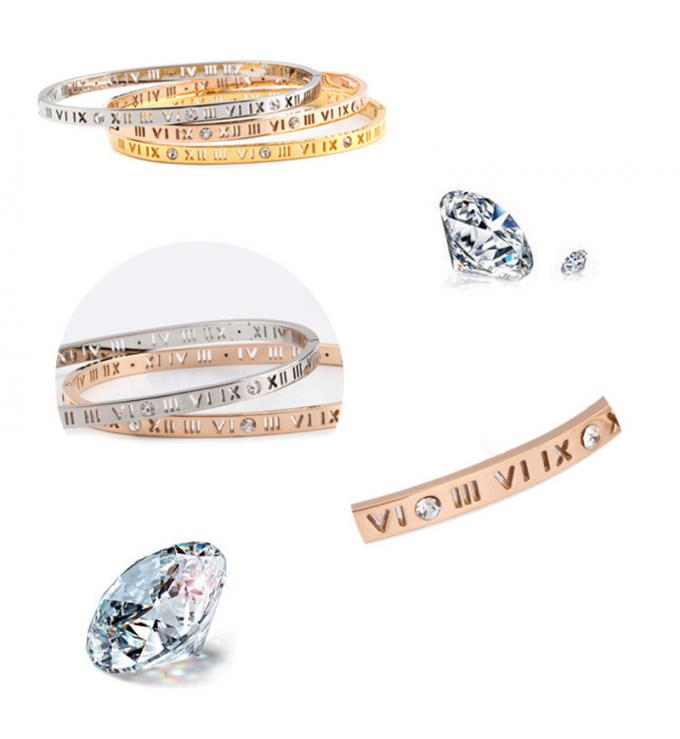 L'or de mode a plaqué les bracelets et le Ring Roman Number Bangle de dames de bracelet d'acier inoxydable