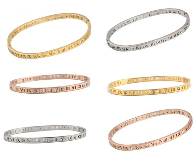 L'or de mode a plaqué les bracelets et le Ring Roman Number Bangle de dames de bracelet d'acier inoxydable