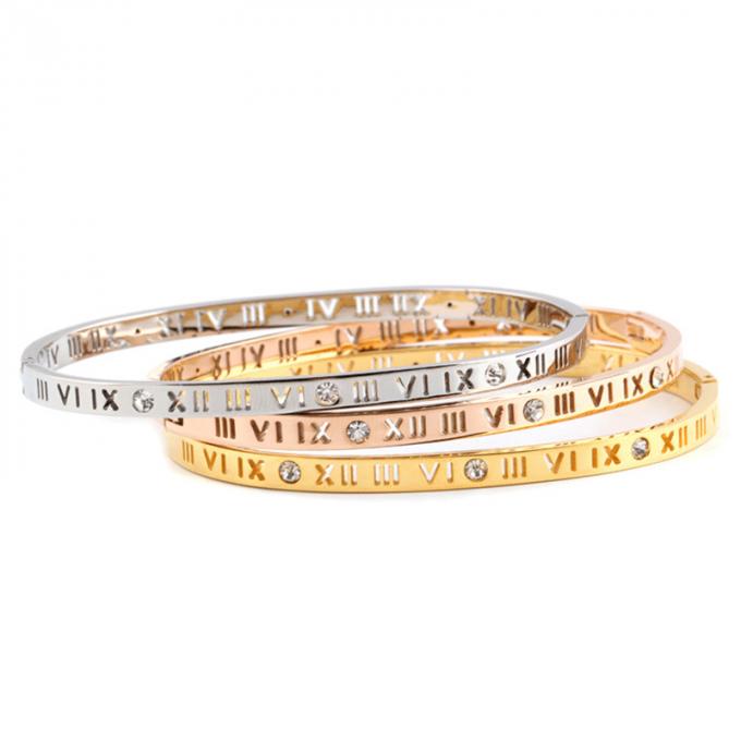 L'or de mode a plaqué les bracelets et le Ring Roman Number Bangle de dames de bracelet d'acier inoxydable