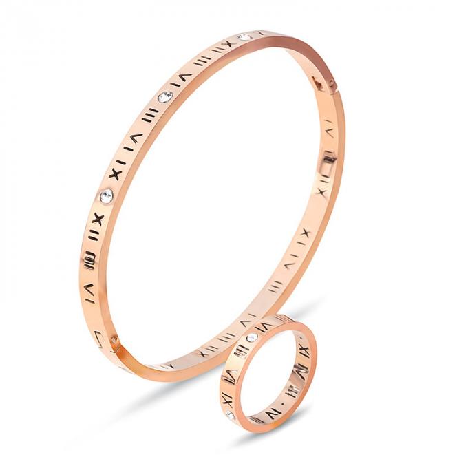 L'or de mode a plaqué les bracelets et le Ring Roman Number Bangle de dames de bracelet d'acier inoxydable