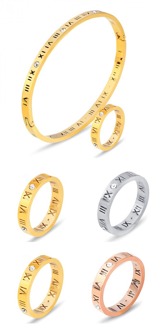 L'or de mode a plaqué les bracelets et le Ring Roman Number Bangle de dames de bracelet d'acier inoxydable