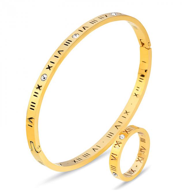 L'or de mode a plaqué les bracelets et le Ring Roman Number Bangle de dames de bracelet d'acier inoxydable