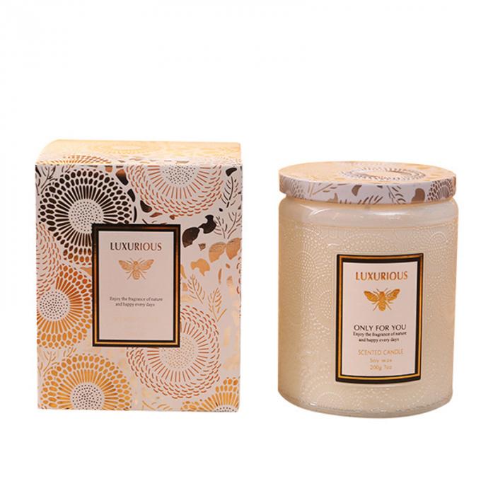 La marque de distributeur chaude de cire de soja d'Amber Glass Jar Candles Scented flairée par bougies adaptée aux besoins du client par Saling en bois de cire a flairé le luxe de bougies