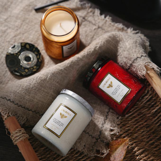 La marque de distributeur chaude de cire de soja d'Amber Glass Jar Candles Scented flairée par bougies adaptée aux besoins du client par Saling en bois de cire a flairé le luxe de bougies