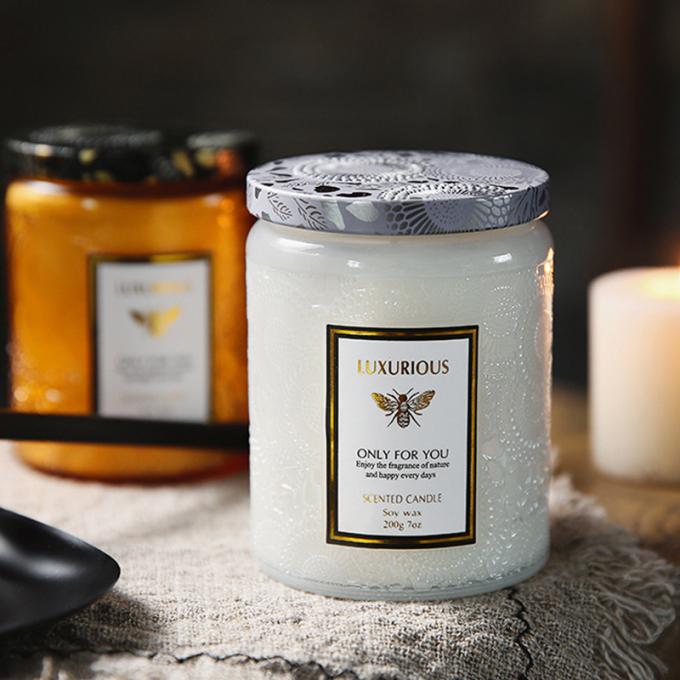 Saling chaud a adapté des bougies aux besoins du client a flairé le bois Amber Glass Jar Candles Scented de cire que la marque de distributeur de cire de soja a flairé le luxe de bougies