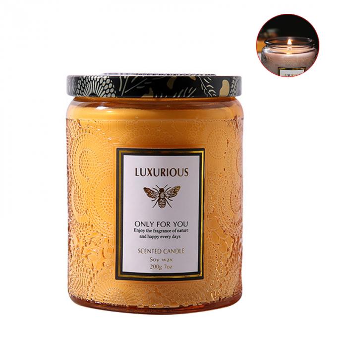 La marque de distributeur chaude de cire de soja d'Amber Glass Jar Candles Scented flairée par bougies adaptée aux besoins du client par Saling en bois de cire a flairé le luxe de bougies