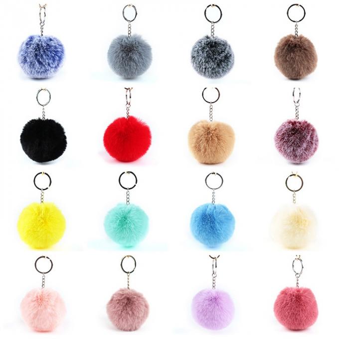 Chaîne principale rose Accessori de Faux de lapin de fourrure de boule de voiture de Pom Pom Key Ring Handbag Pendant de charme mignon en gros de bourse