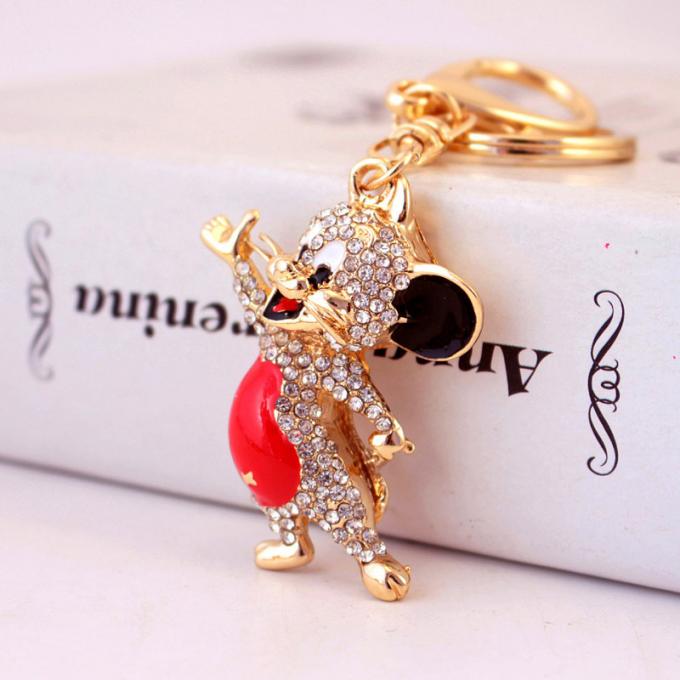 Année du pendant mignon en métal de Diamond Mouse Car Keychain Animal de cadeau de rat en gros parmi nous chaîne principale de fausse pierre