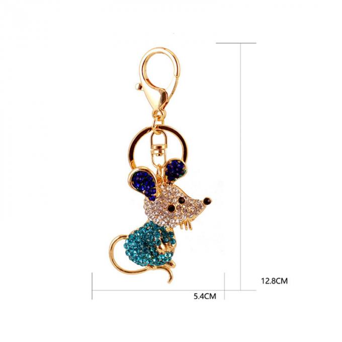 Année du pendant mignon en métal de Diamond Mouse Car Keychain Animal de cadeau de rat en gros parmi nous chaîne principale de fausse pierre