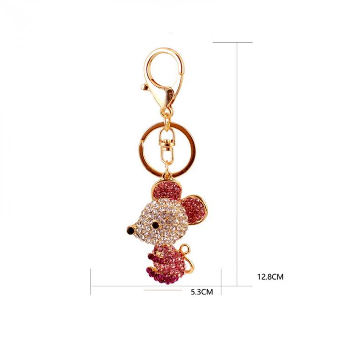 Année du pendant mignon en métal de Diamond Mouse Car Keychain Animal de cadeau de rat en gros parmi nous chaîne principale de fausse pierre